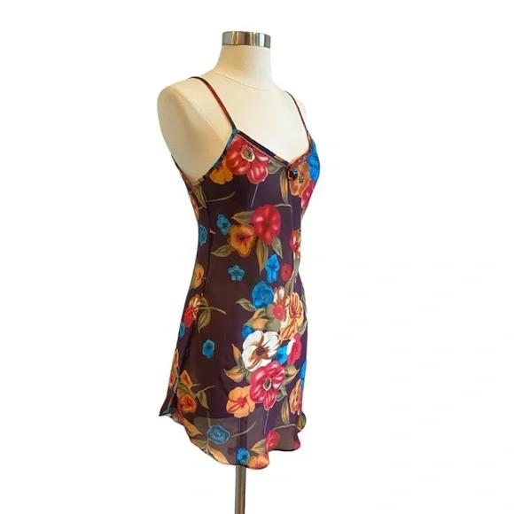 SOLD Vintage Floral Slip Dress V Neck Spaghetti Strap Mini - Picture 7 of 11